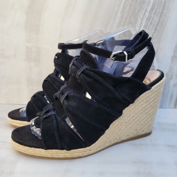 Sam Edelman Awan Black Suede Wedge Sandals Women's Size 9 Open Toe Buckle - Picture 3 of 12